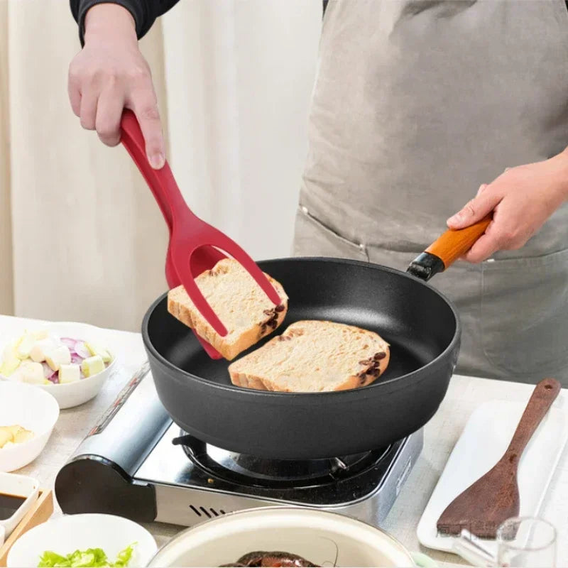 2 em 1 cozinha espátula pinças para girar ovos panquecas churrasco